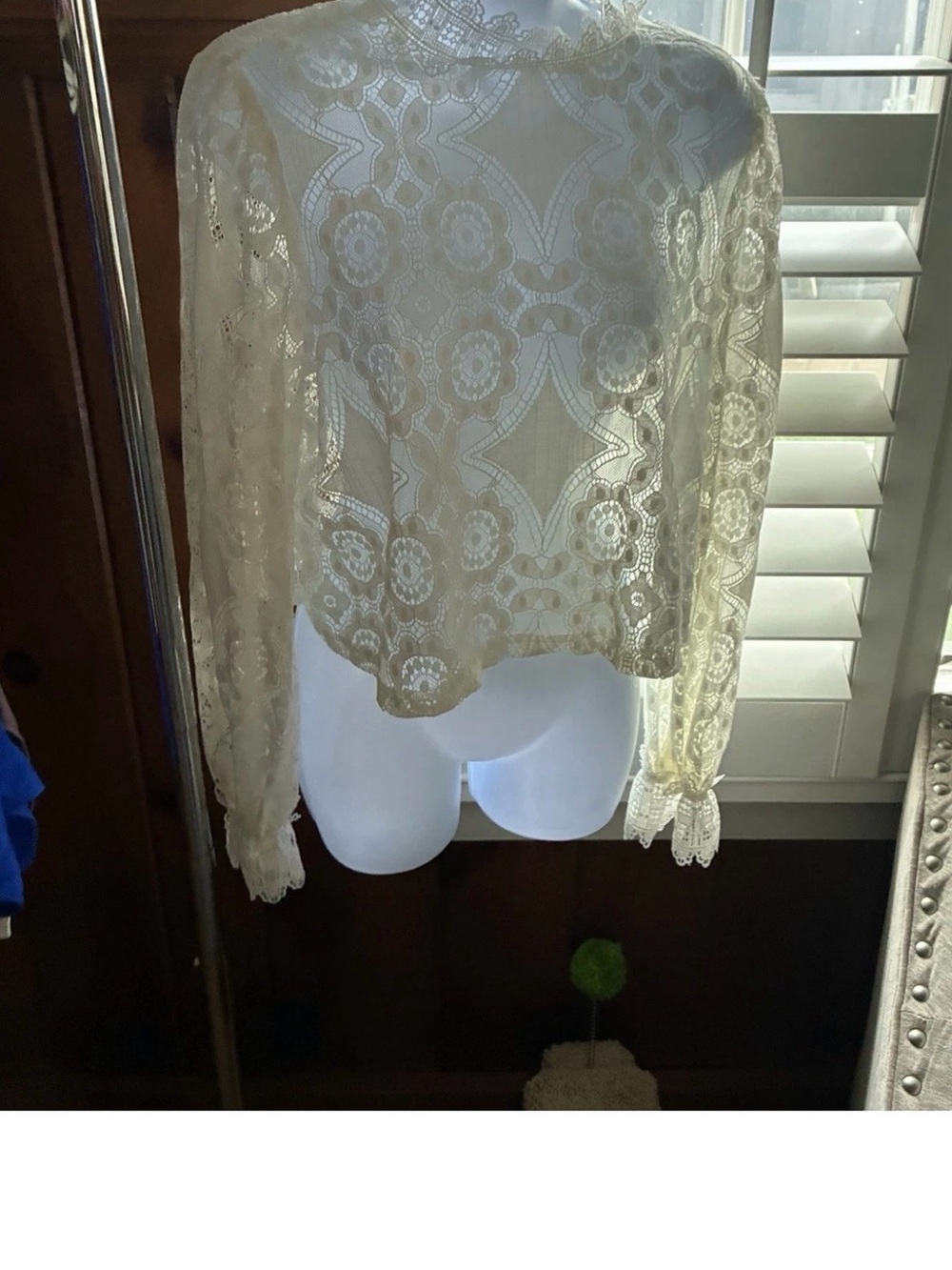 Zara Cream Lace High-Neck Long Sleeve Blouse
